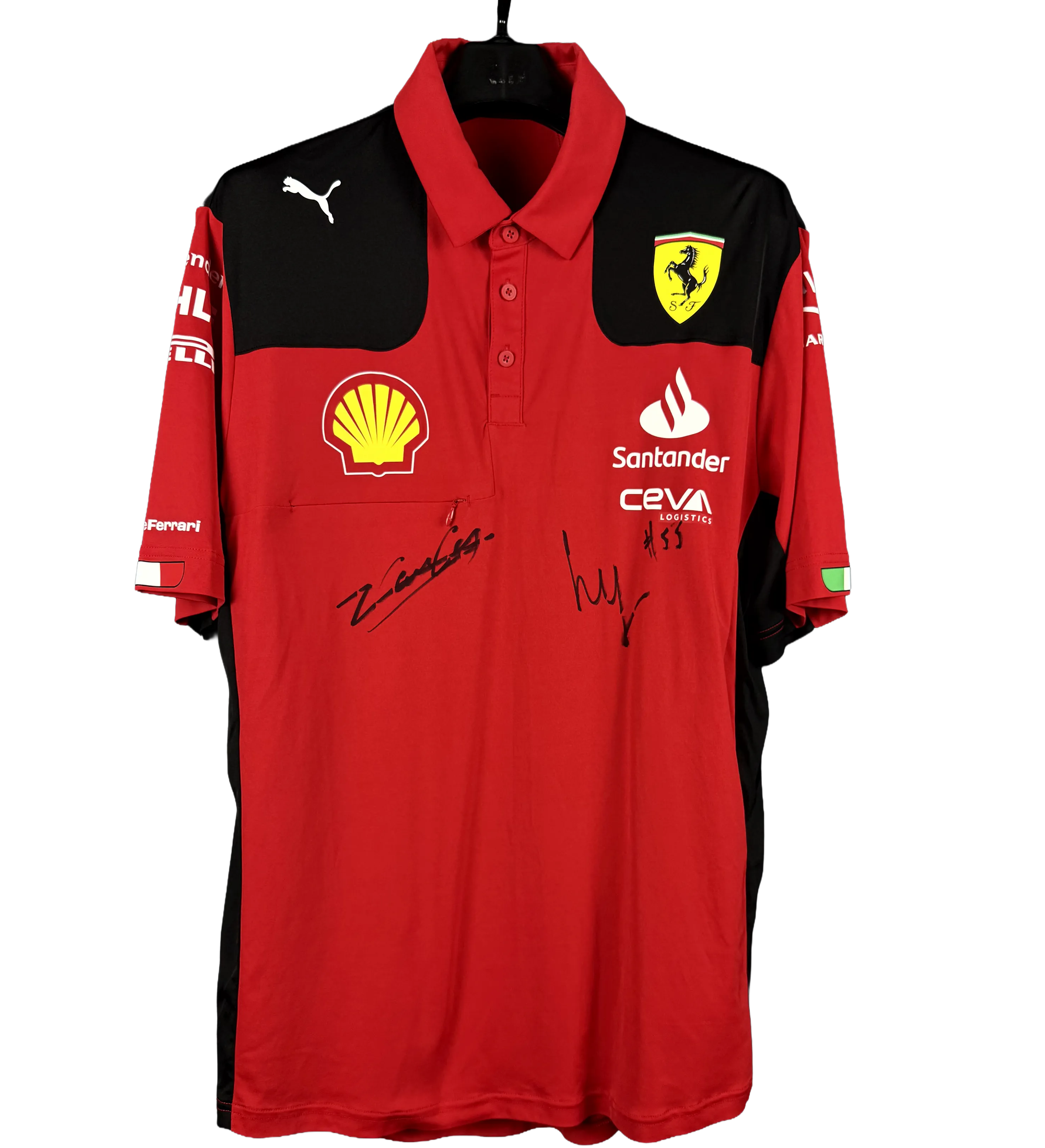 Camiseta de la Scuderia Ferrari – Temporada 2024 – Firmada por Carlos Sainz Jr. y Charles Leclerc — imagem 1 de 2