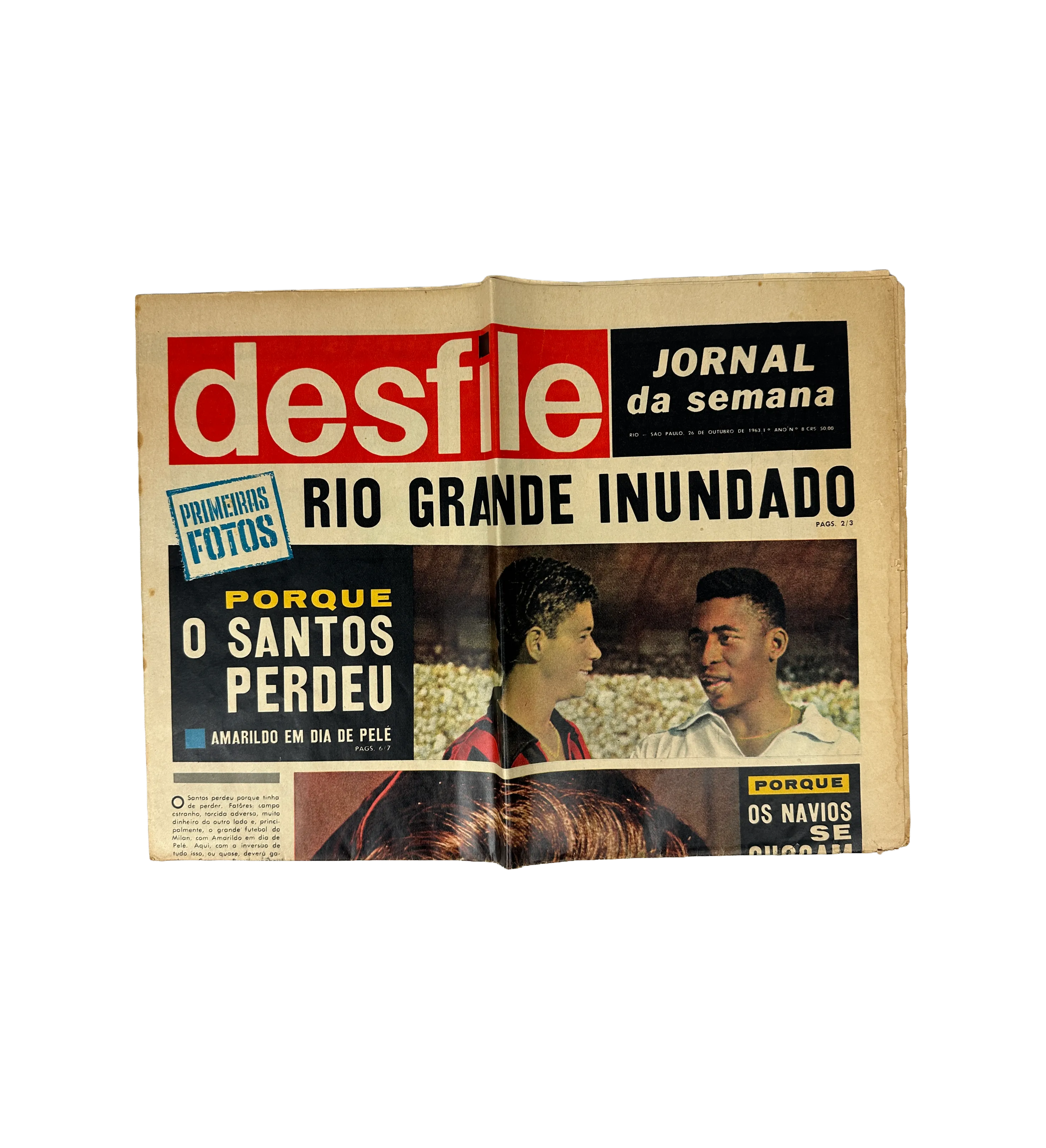 Newspaper Desfile – 1st Game of the 1963 World Cup Final – Milan 4 X 2 Santos – 26/10/1963 – Amarildo on a Day of Pelé — imagem 2 de 2