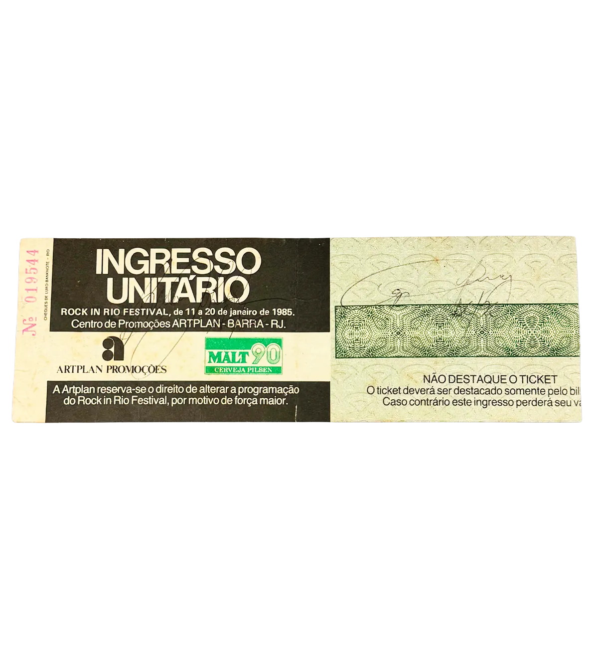 Entrada Original Desprendida – Rock in Rio I – 19/01/1985 – AC/DC – Firmada por Brian Johnson y Angus Young — imagem 3 de 5