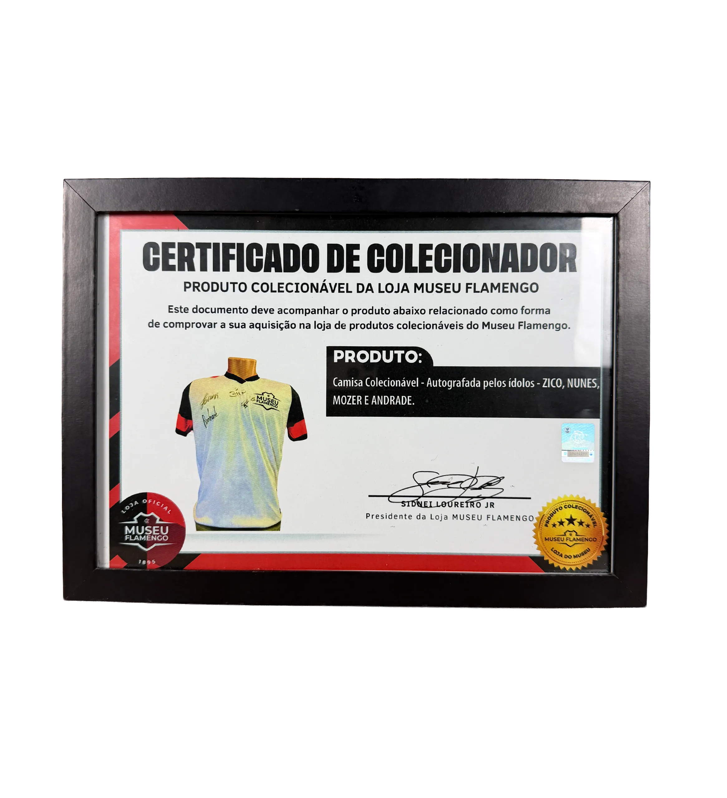 Camiseta del Museo del Flamengo 1895 Autografiada por Zico, Nunes, Mozer y Andrade - Certificada por el Museo — imagem 7 de 7