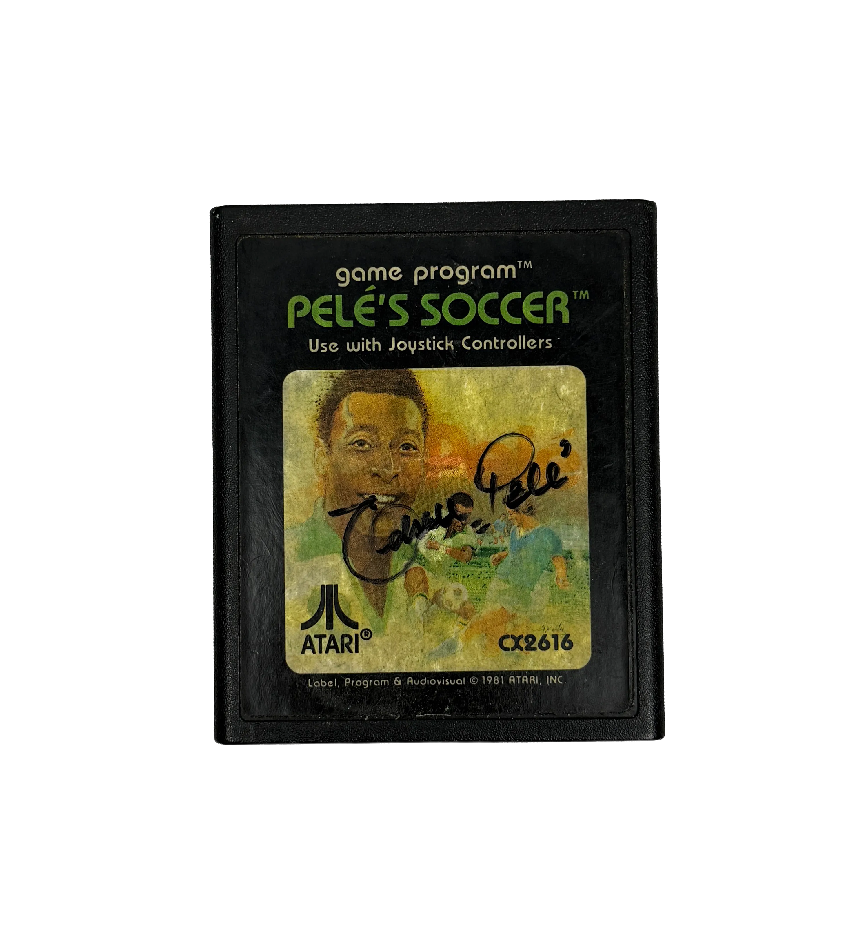 Cartucho original de Atari 2600 Pelé’s Soccer de 1981, funcionando y autografiado por el Rey Pelé — imagem 1 de 2