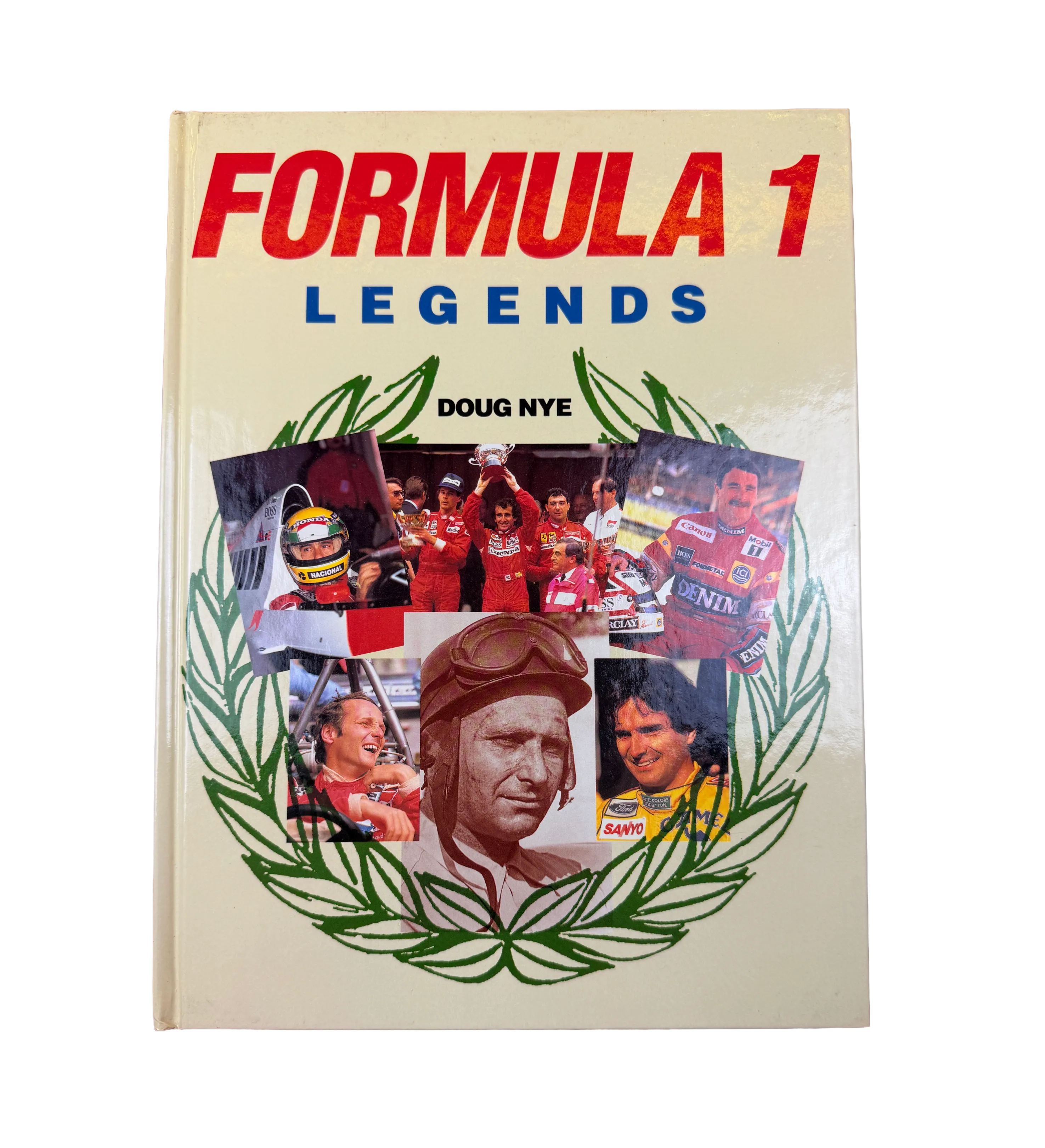 Hardcover Book - Imported - Formula 1 - Legends - Magna Books 1994 - Signed by Author Doug Nye and drivers Emerson Fittipaldi / Nikki Lauda / Mario Andretti / Laffite / Piquet / Keke Rosberg / Patrese / Prost / Mansell / Berger and Alesi — imagem 1 de 3