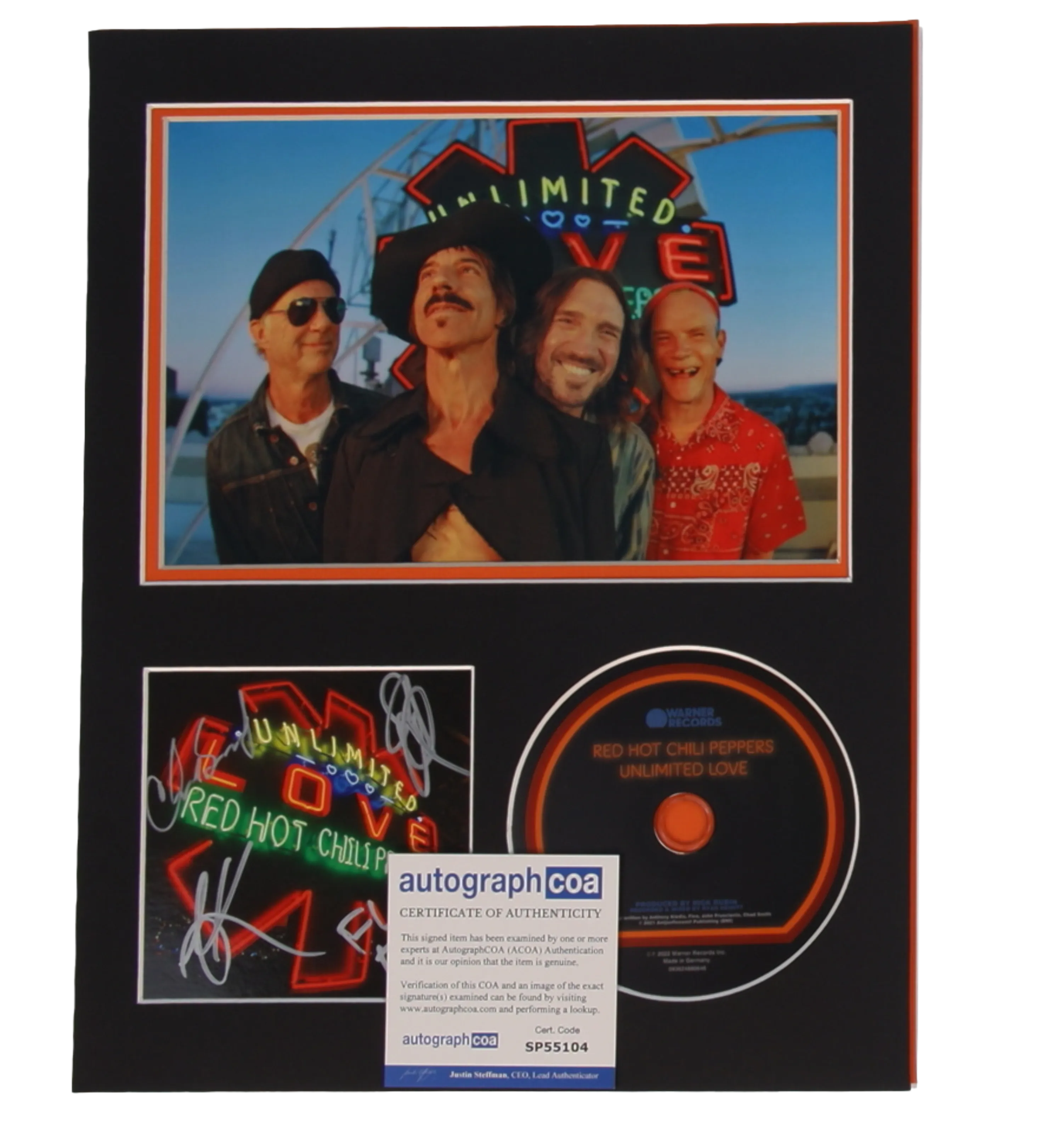 Framed CD Booklet (11 x 14 in) – Red Hot Chili Peppers Unlimited Love – Signed by Anthony Kiedis, John Frusciante, Chad Smith & Flea – ACOA Authentication — imagem 2 de 2
