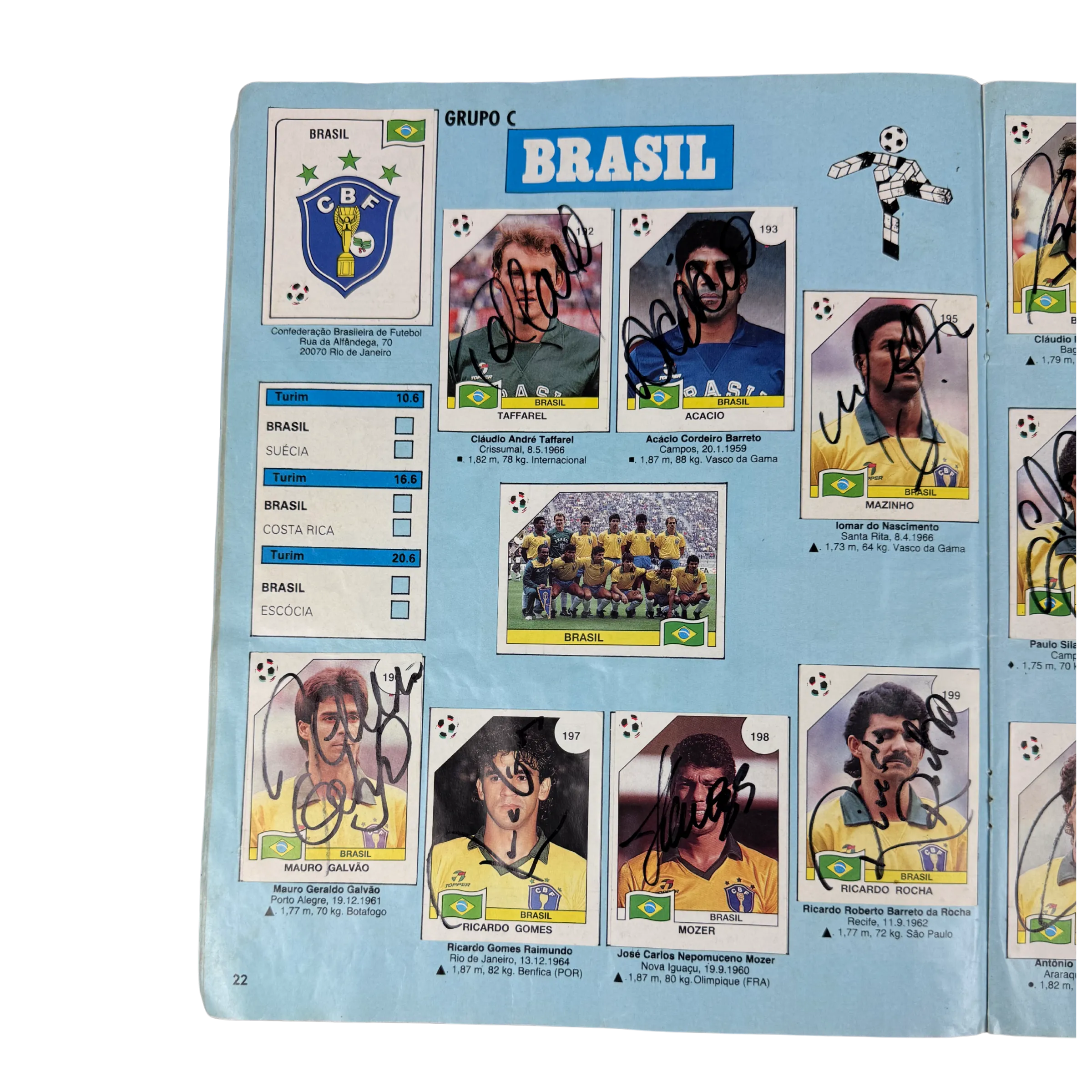 Álbum Oficial Copa do Mundo 1990 Completo Autografado Por Todo Elenco Da Seleção Brasileira — imagem 2 de 3