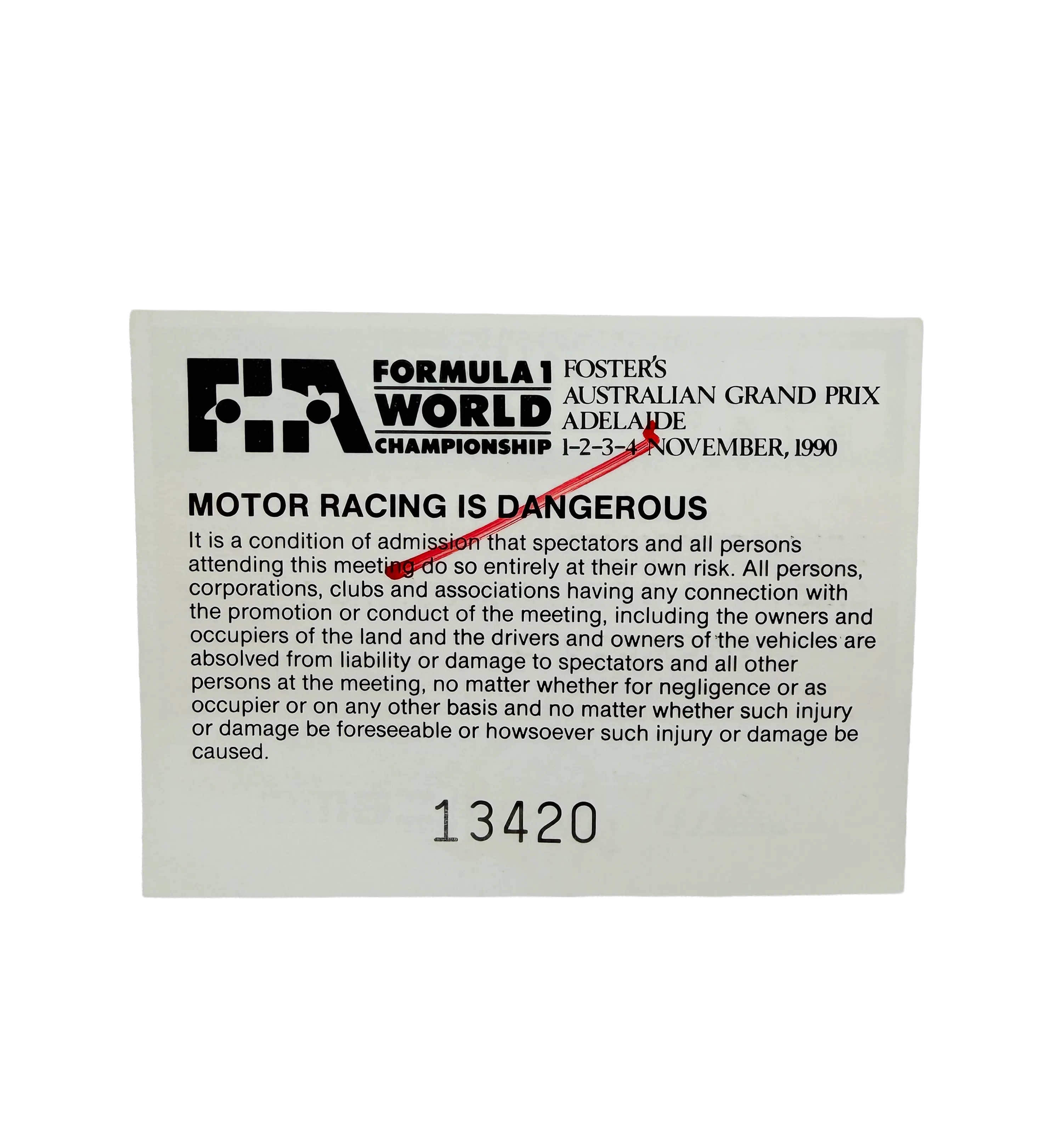 Ingresso Oficial GP de Formula 1 Adelaide 1990 Autografado Pelo Ídolo Ayrton Senna — imagem 2 de 2