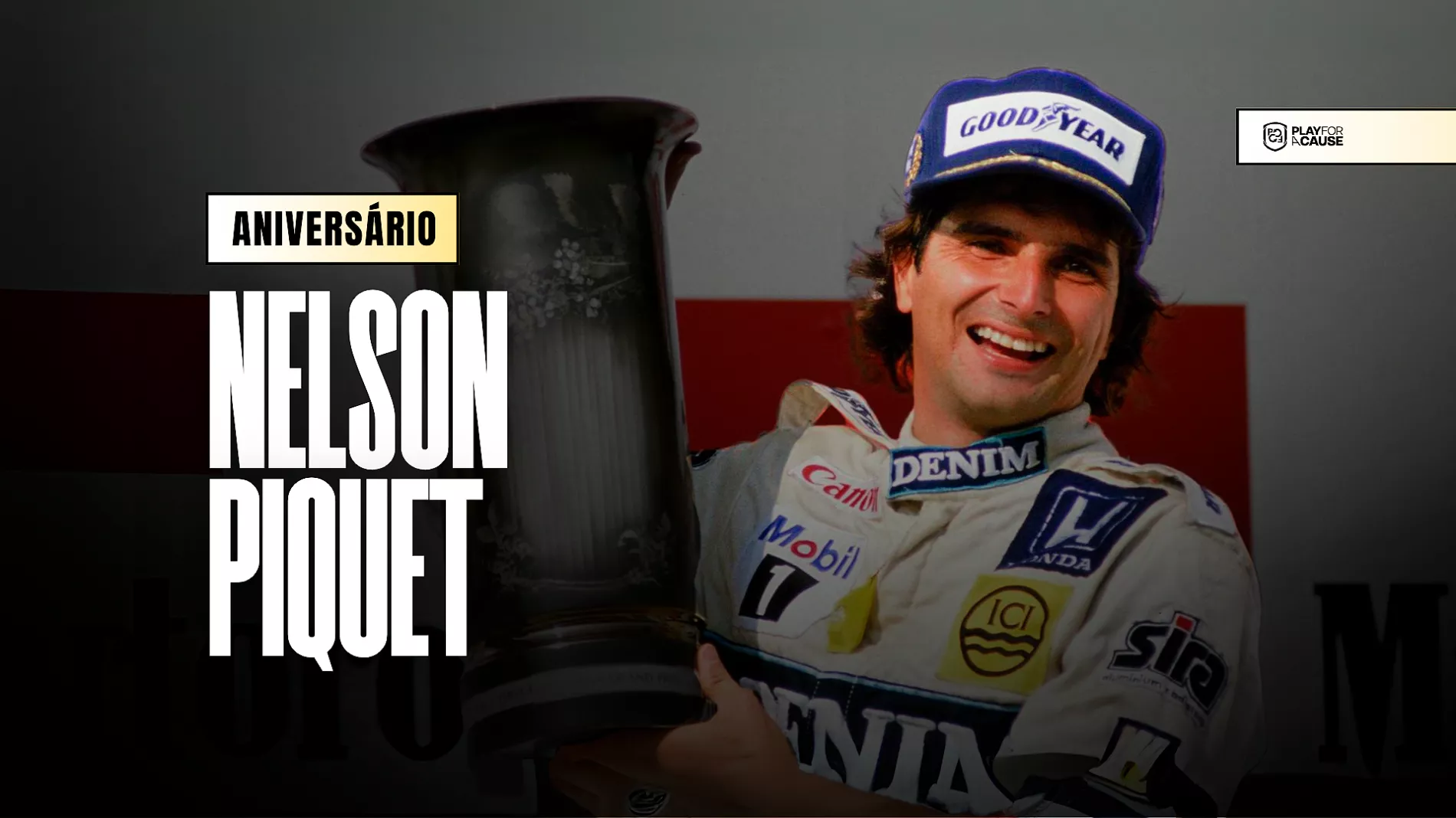 Album Fotos F1 - Acervo Pessoal Nelson Piquet - 170 Fotos Originais do GP Brasil de F1 - Autodromo de Jacarepagua no RJ ( 1983 ate 1989 ) Autografadas por Nelson Piquet / Alain Prost / Nigel Mansel / Nanini / Teo Fabi / Boutsen / Nikki Lauda / Keke Rosberg / Johnny Dumfries / Patrese / Derek Warwick / Nakagima e Modena — logo da campanha